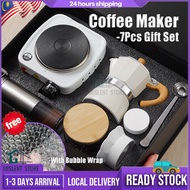 HOT🎁7Pcs Coffee Maker Machine Set Moka Pot Coffee Maker Hand Brew Espresso Coffee With Grinder Elect