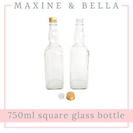 (2 bottles) 750ml square glass bottle / tuak bottle