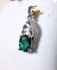 จี้พลอยแท้​ Blue Topaz  สี​ Blue London ฟ้าอมเขียว​ เรือนเงินแท้​ 925