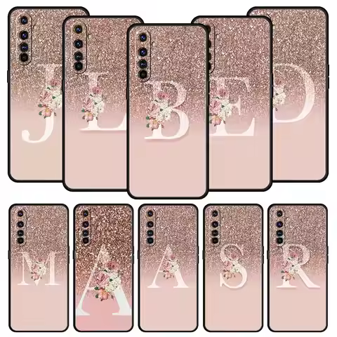Letter Pink Shiny M R Phone Case For Realme 12 11 10 9 8 5G 7 6 GT5 GT3 GT2 Pro C21 C11 C25 C35 For 