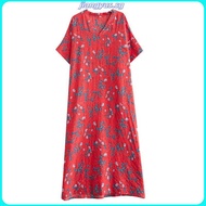 Oladivi Fashion Floral Printed Plus Size Bohemian Long Dress Women Summer New Short Sleeve Casual Lo