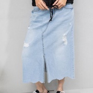 刷破A字牛仔裙 藍色