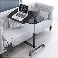 Bedside Desk C-shaped Base Laptop Desk Home Office Days Overbed Table, Portable Laptop Stand Desk Cart with Mouse Board, Adjustable Height, 60-93cm Wheels Side Table (Color : White) Comfortable