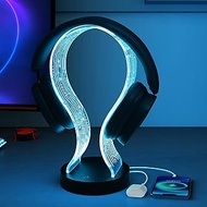 Ammonite Light Up Headphone Stand, 16 Color Lights Gaming Desk Accessory with 1 USB Charging Port an