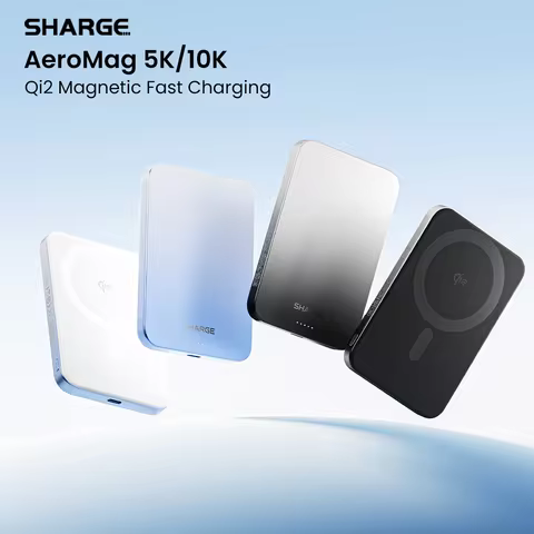 SHARGE AeroMag Magsafe Power Bank Slim 5000mAh Magnetic Portable Charger Qi2 Fast Charging Battery P