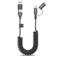 Coiled USB C Cable, 3FT, USB C and Lightning Cable 2 in 1 iPhone 15 Car Charger Cord, 60W Fast Charg