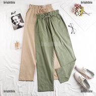 [BiuBiu] Women Cotton Elastic Waist Loose  Wide Leg Pants Long Trousers Palazo Linen