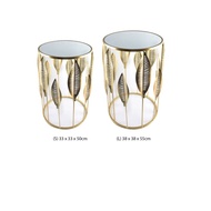 Meja Console Nordic / Mirror Console Table Gold / Side Table / Mirrored Golden Leaf Round Console Ta