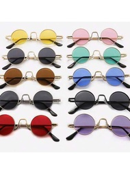 1 件復古嘻哈小圓框時尚街頭按扣迷你眼鏡有趣多彩裝飾眼鏡