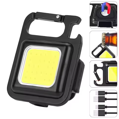 LED Flashlight Super Bright EDC Keychain Folding Bracket Bottle Opener Keychain USB Rechargeable Wat