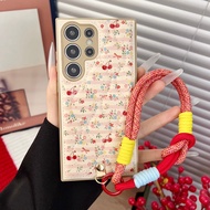 Cortical beautiful cherry hand rope phone case for Samsung Galaxy S25 Ultra, S25 Plus, S25, S24 Ultr