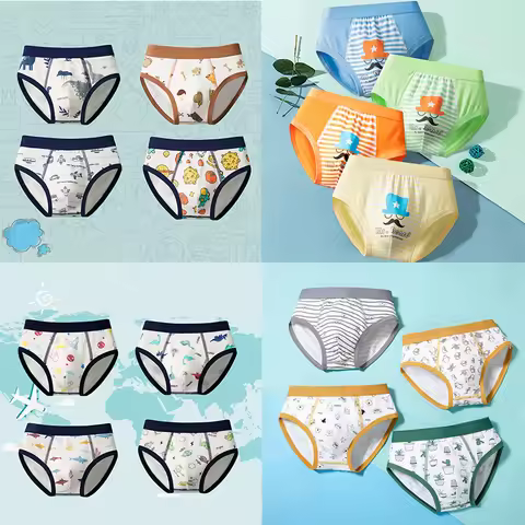 4pcs Boys Cotton Boxer Briefs Cute Cartoon Kids Underwear Baby Boys Shorts Breathable Toddlers Under
