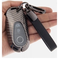 Metal Carbon Fiber Car Key Fob Chain Case Cover For Mercedes-Benz EQE EQS GLC