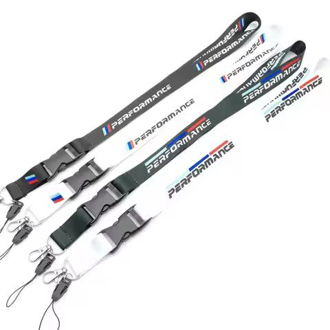 1pcs Black White Performance Logo Lanyard Nylon Printing Emblem Style Keychain For BMW M Performance