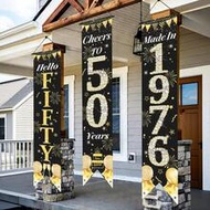 3pcs/Set Black & Gold 50th Birthday Hanging Flag, 50th Birthday Banner, 50th Birthday Party Decorati