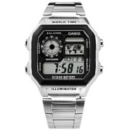 CASIO卡西歐  時計屋 AE-1200WHD-1A 方型 電子錶 不鏽鋼錶帶 照明 防水100米 AE-1200WH