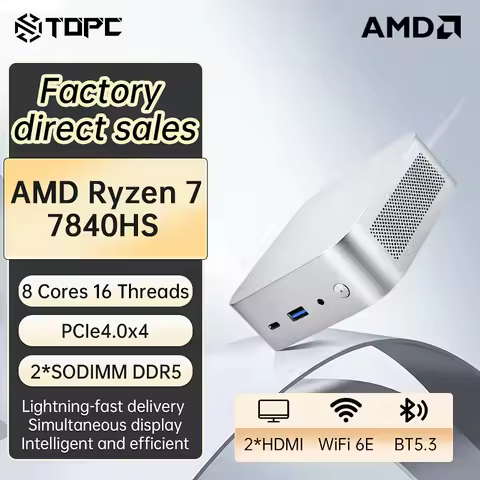 Small Mini PC AMD Ryzen R7 7840HS Dual HDMII2.1 WiFi6 Bluetooth5.2 Type-C USB4.0 2xDDR5 NVMe Desktop