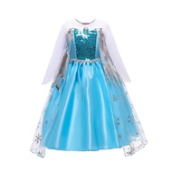 Dress for Kids Girl Frozen Elsa Cosplay Costume Blue Long Sleeve Snow Queen Princess Dress Cape Crown Wig Accessories Kid Clothes for Girls Party Wedding Outfits