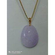 #J316 Natural Grade A Icy Jade Jadeite Purple Pendant H14.5mm with Real 18K Gold Clasp (Free Necklac