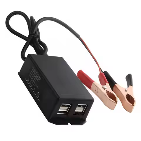Car Motorcycle USB Hub Charging Station For Phone DC Converter With Battery Clip 4 USB Ports Power A
