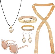 6pcs 70s Disco Outfit Set Disco Outfit for Women Disco Accessories Ring Sunglasses Earrings Headband