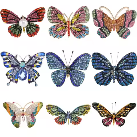 Rhinestone Butterfly Brooches for Women Unisex Enamel Insect Pins Banquet Party Backpack Gifts Jewel