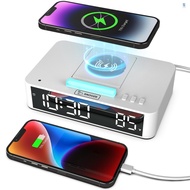 Multifunctional LED Mirror Digital Alarm Clock Desktop Electronic Clock with RGB Ambient Light Snooze Mode Temperature Display 10W Wireless Charging Function Replacement for iPhone