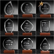 Solid Wood Trophy Trophy Characteristic Crystal Round Company Trophy Wooden Souvenir Honor Base Trop