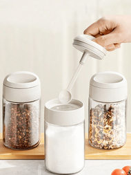 1pc 250ml Simple & Stylish Kitchen Glass Spice Jars, All-In-One 1.5g/0.053oz Salt Spoon Seasoning St