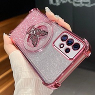 Suitable for Samsung S26Ultra Phone Case Magnetic Plating Bow Bracket S25 Shock-resistant A55 Gradie