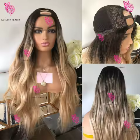 Ombre Brown Women's wig body wave Wig U Part glueless wig Women's Bone Straight V Part 130-250 densi