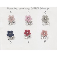 Hiasan baju decor bunga 3D RK07 3x4cm 1pc