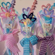 Mini Buket Single Flower Kawat Bulu / Bucket Bunga Wisuda / Pipe Cleaner Bouquet Ultah Murah Hologra