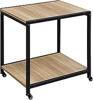 PADMA HOUSE 2-Level Walnut Wood & Metal Printer Trolley Stand with Universal Wheels, 45 x 35 cm