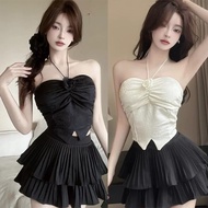 tamie top Tie Neck Beach Wear y2k Style Rose On The Chest H9538