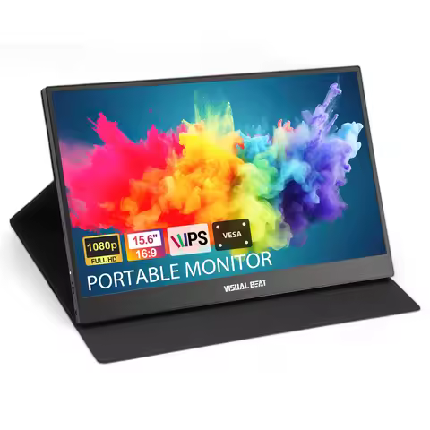 VISUAL BEAT Portable Monitor 15.6" FHD 1080P USB-C Computer Display IPS Panel HDR with HDMI Dual-Spe
