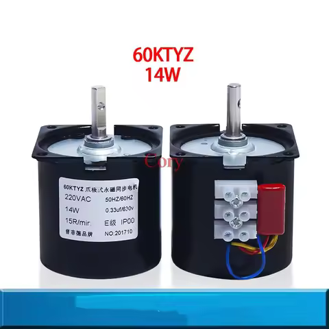 1Pc Low Speed Mini Permanent Magnetic Synchronism Motor 7mm Shaft 220V AC 14W Gear Motor 60KTYZ 2.5R
