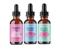Vitamin C + Elderberry Drops + Zinc Supplements for Kids Immune Support, Genius Drops for Focus and 