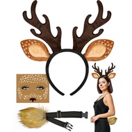 U-Goforst Deer Costume Adult Women Gilrs, Deer Antlers Headband Tail Face Sticker, Halloween Deer Ea