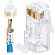 RJ45 Cat6/6a Pass Through Connectors for a Thick 23 AWG Large Diameter UTP Network Cable, 100 Pcs | 