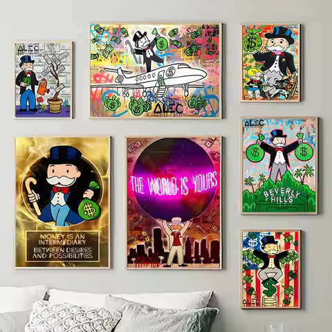 Alec Monopoly Millionaire Money Canvas Painting Modern Fashion Street Graffiti Wall Poster Prints Ro