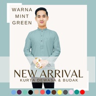 HARGA BORONG ‼️ New Mint Green Kurta Dewasa &amp; Budak Cotton Slim Fit Warna Mint / Cotton Kain Sejuk / D012K  BAJU RAYA