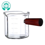 Wood Handle Glass Espresso Measuring Cup Double Mouth Milk Jug Coffee Supplies 120Ml