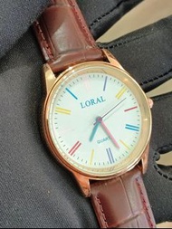 Loral 設計感金錶盤  Water Resistant 生活防水 真皮錶帶 可正常使用 男石英錶 手圍21公分內