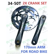 Alloy 2X RB Crank Set 34-50T Spuare Type 170mm Arm For Road Bike 8/9/10S Removable Chainring Crank