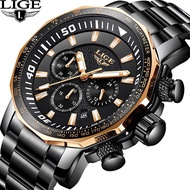 Quartz Watch LIGE Men's Full Steel 3ATM  Waterproof