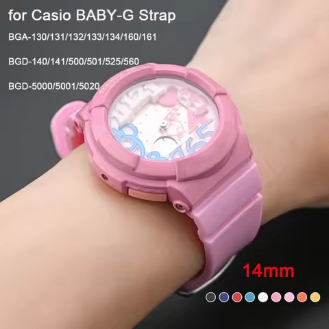 14mm Resin Watch Band for Casio BABY-G BGA-130/131/160/161 BGD-140/500/560 BGD-5000/5020 Women Color