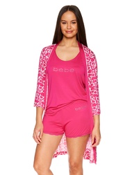 bebe Womens Pajamas 3-Piece Set, Tank Top, Pajama Shorts, and Short Robe Sleepwear Travel Set, Pajam