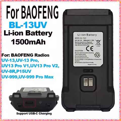 For BAOFENG Walkie Talkie Battery BL-13UV 1500mAh DC7.4V for BF-UV13 UV-13Pro UV5R P15UV Two Way Rad
