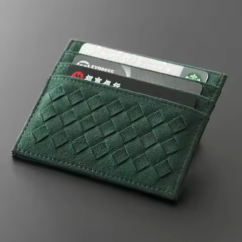 2022 New Desinger Hand Knitting Men's Card Holder Genuine Leather Men's Suede Wallet Fashion Card Ba